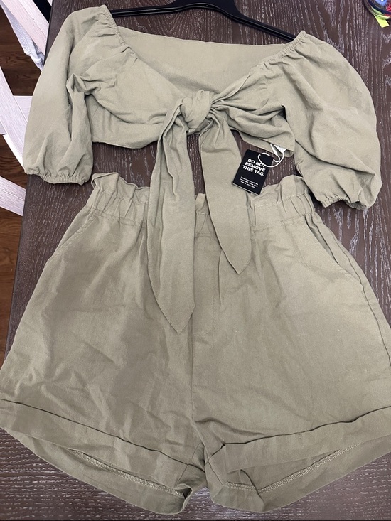 None Pants - High-Waist Paperbag Shorts in Olive Green - Women's High Rise Shorts